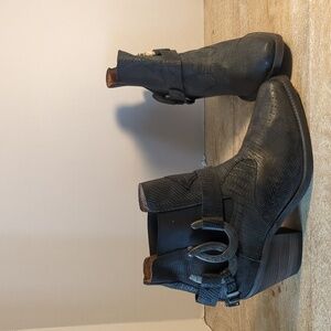 New Free People X Understated Black Leather Lady Luck Western Ankle Boots Eur 37